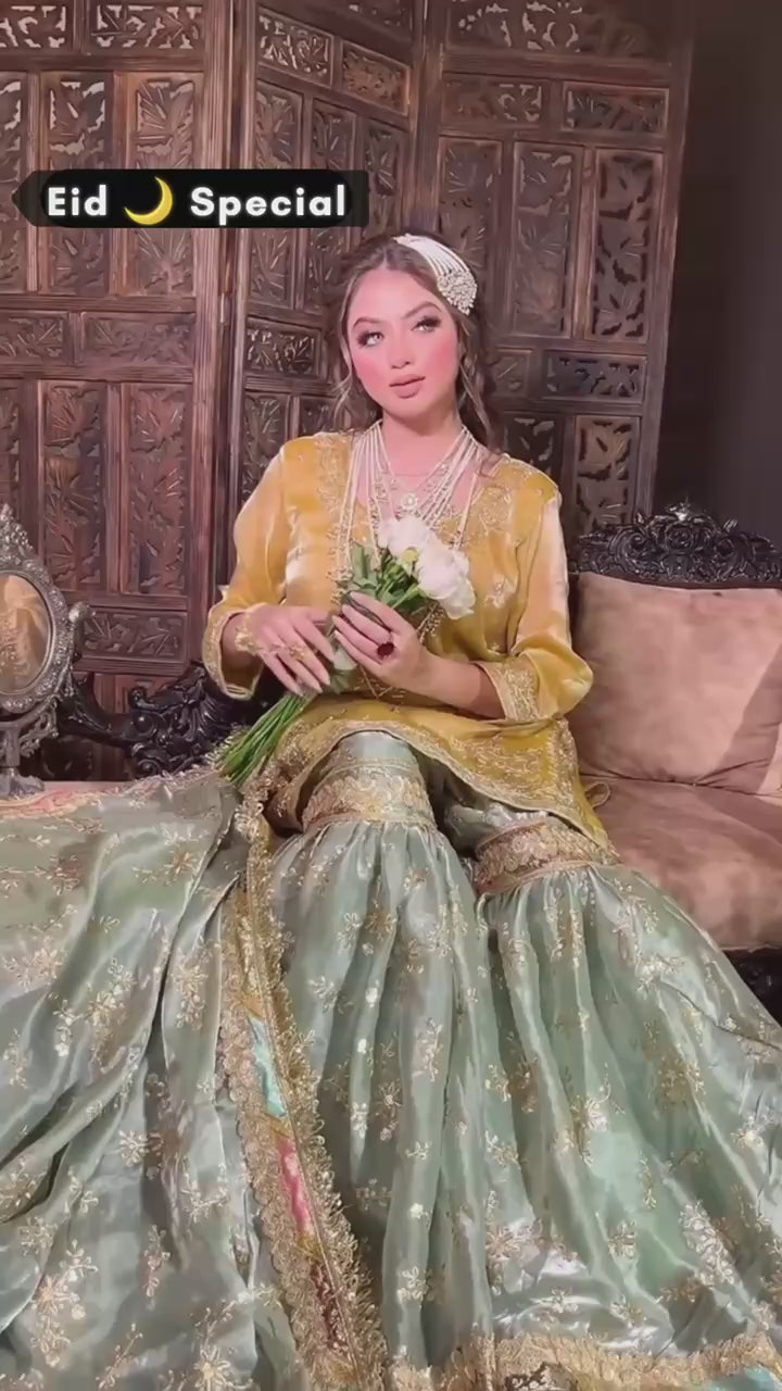 Mustard Yellow Kurta & Sea Green Sharara Set